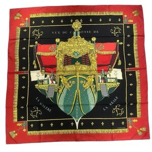 Hermes Vintage  Silk Scarf Carre 90”La Reale” Red Black Gold Hugo Grygkar